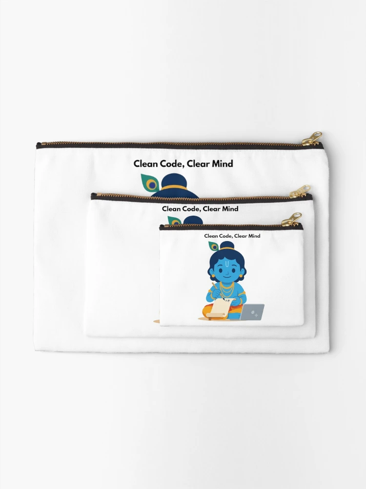Thumbnail 2 of 4, Zipper Pouch, clean code clear mind | Developer Sticker | Programming Tech Humor designed and sold by BhaktiByte.