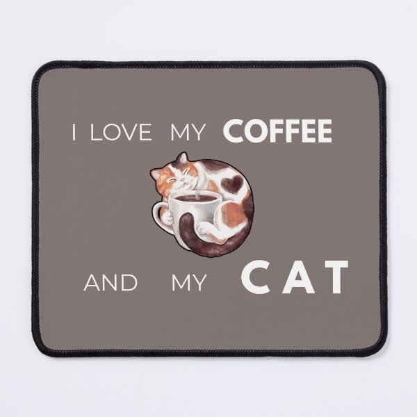 Item preview, Cute Cat with Coffee Cup (White Typography). designed and sold by SarahLuguii.