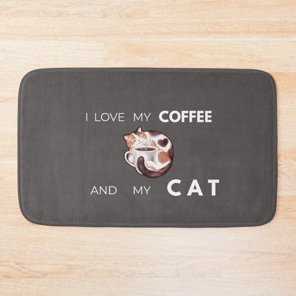 Item preview, Cute Cat with Coffee Cup (White Typography). designed and sold by SarahLuguii.