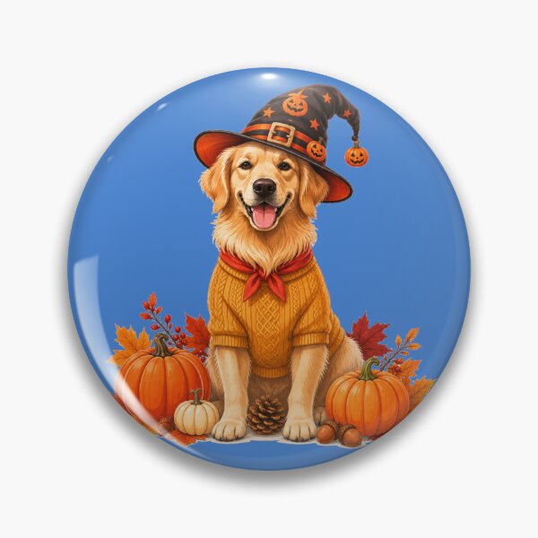 Item preview, Cute Golden Retriever in Halloween Witch Hat and Fall Sweater Art designed and sold by Evelashop.