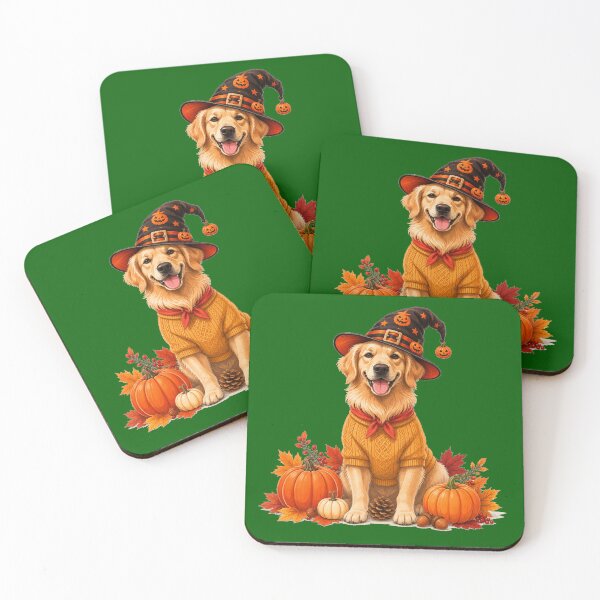 Item preview, Cute Golden Retriever in Halloween Witch Hat and Fall Sweater Art designed and sold by Evelashop.