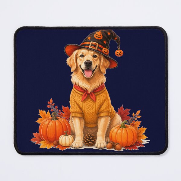 Item preview, Cute Golden Retriever in Halloween Witch Hat and Fall Sweater Art designed and sold by Evelashop.