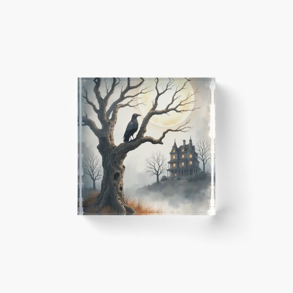Item preview, Gothic Raven and Haunted House Under the Full Moon designed and sold by joy-Moons.