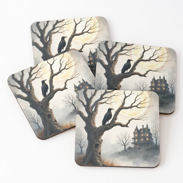 Item preview, Gothic Raven and Haunted House Under the Full Moon designed and sold by joy-Moons.