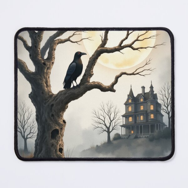 Item preview, Gothic Raven and Haunted House Under the Full Moon designed and sold by joy-Moons.