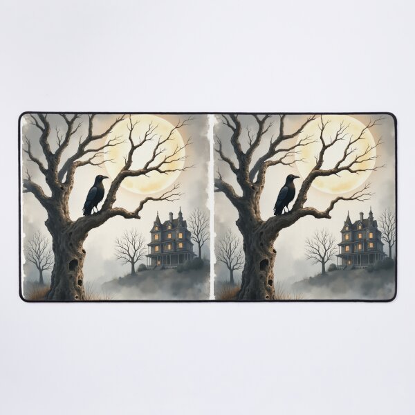Item preview, Gothic Raven and Haunted House Under the Full Moon designed and sold by joy-Moons.