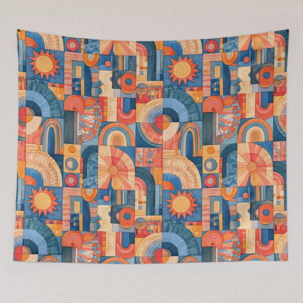 Item preview, Retro Geometric Sun & Rainbow Abstract Pattern designed and sold by Kybruno's Creations.