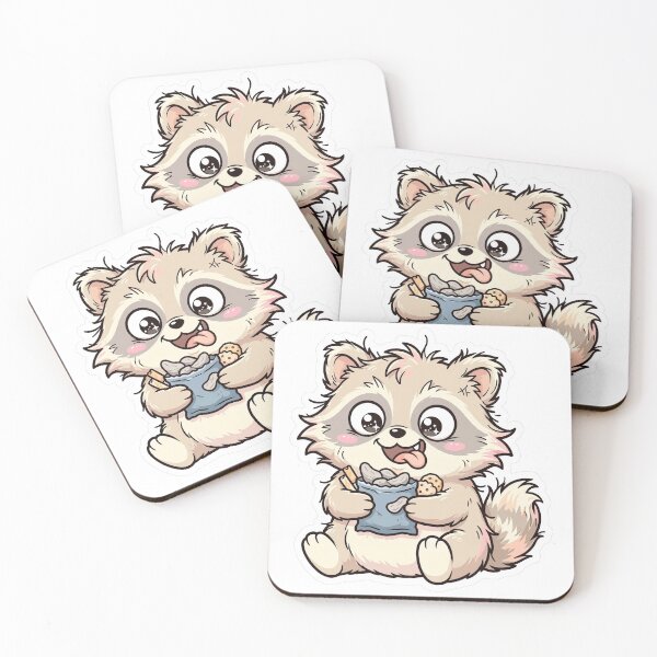 Item preview, Cute Raccoon Eating Snacks - Kawaii Foodie Sticker designed and sold by Ala'Salem| Cute Characters, Real Moods.