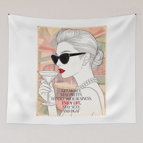 Item preview, Get Money Stay Pretty Retro Cocktail Bar Line Art | Vintage Glam Woman T-Shirt & Poster designed and sold by Cary-s.