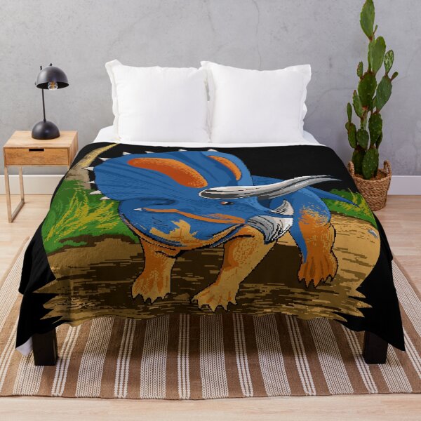 Item preview, Pixel triceratops - blue and orange colour pattern designed and sold by SulPixelart.