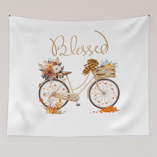Item preview, Blessed Autumn Bicycle with Harvest Pumpkins and Fall Flowers designed and sold by VibranPalette.