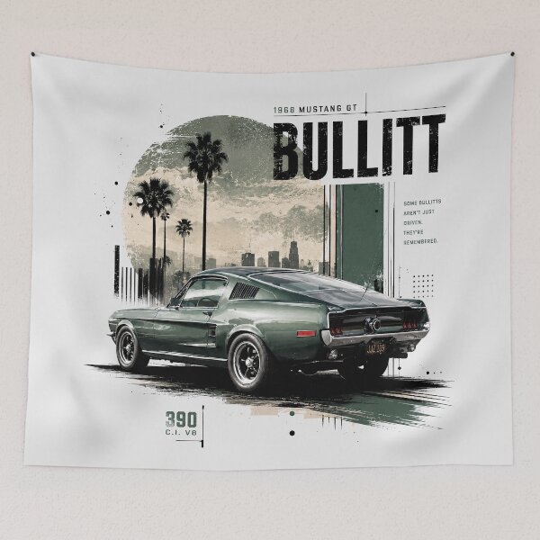 Item preview, 1968 Bullitt Fastback GT 390 V8 Highland Green Vintage Grunge Art designed and sold by EdGraphy.