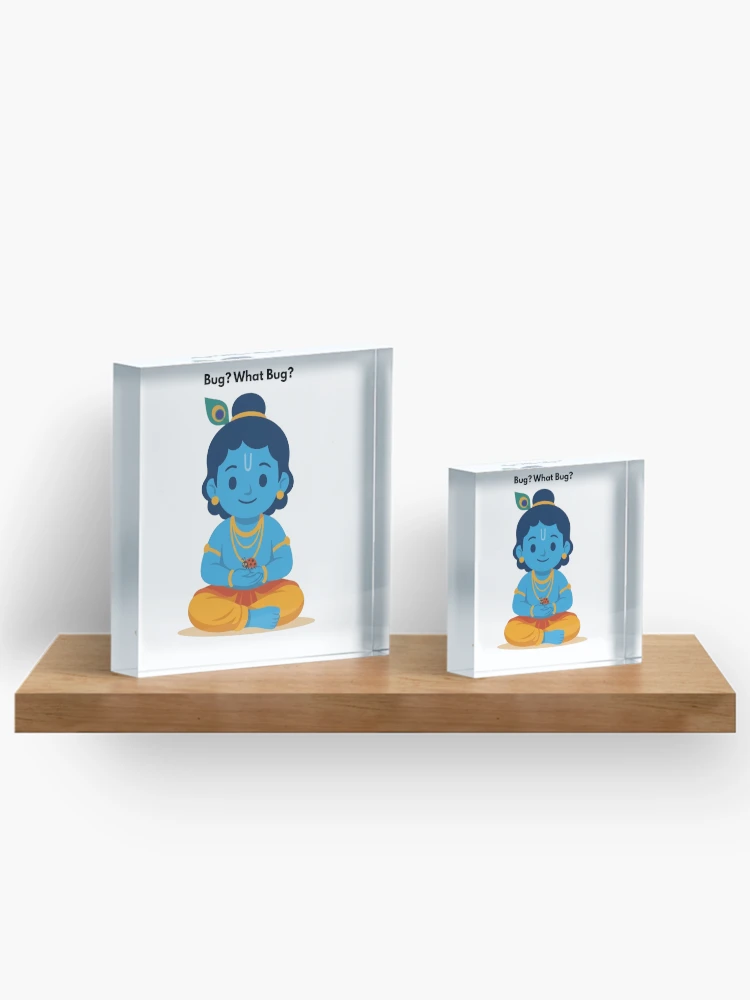Thumbnail 3 of 5, Acrylic Block, bug? what bug? | Developer Sticker | Programming Tech Humor designed and sold by BhaktiByte.
