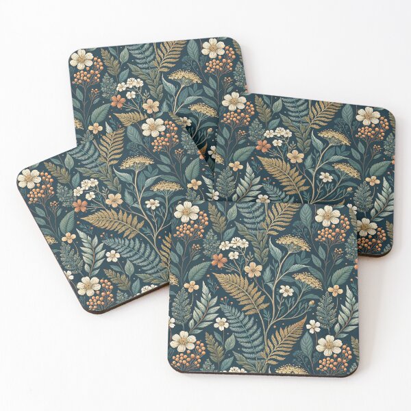 Item preview, Dark Cottagecore Florals – Golden Ferns & Wild Meadow Blooms  designed and sold by Whimsical Wayfarer.