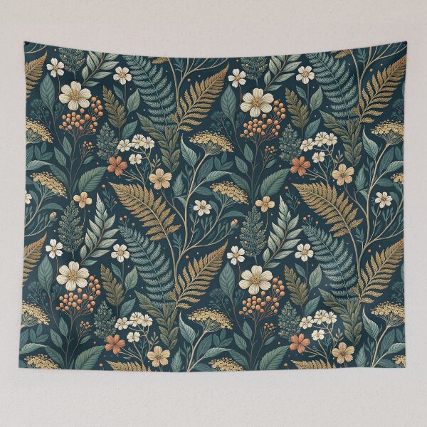 Item preview, Dark Cottagecore Florals – Golden Ferns & Wild Meadow Blooms designed and sold by Whimsical Wayfarer.