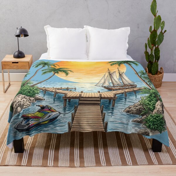 Item preview, Tropical Sunset Pier & Sailboat Paradise designed and sold by digitalbob60.