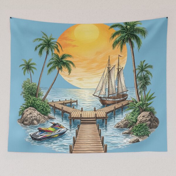 Item preview, Tropical Sunset Pier & Sailboat Paradise designed and sold by digitalbob60.