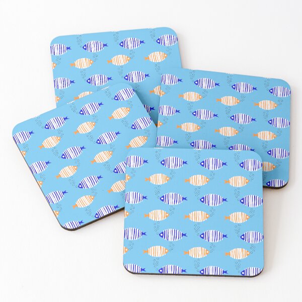Item preview, Fish! Playful, colorful and fun! Hand carved stamps, Blue and Yellow Fish, Bubbles included. designed and sold by Beth Hayes.