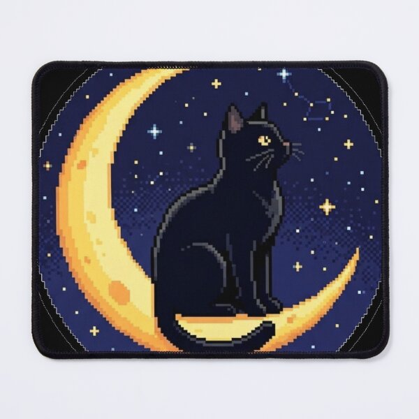 Item preview, Black Cat on Crescent Moon Pixel Art – Celestial Night Sky designed and sold by CaseDiary.