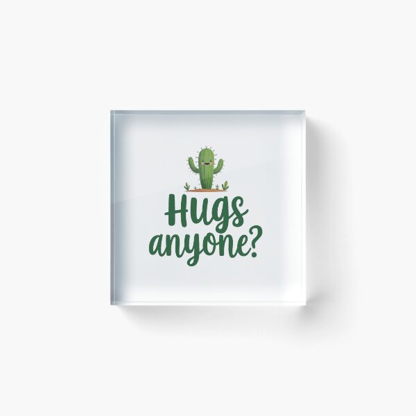Item preview, Cute potted cactus with Hugs anyone? text designed and sold by Prints by Mat.
