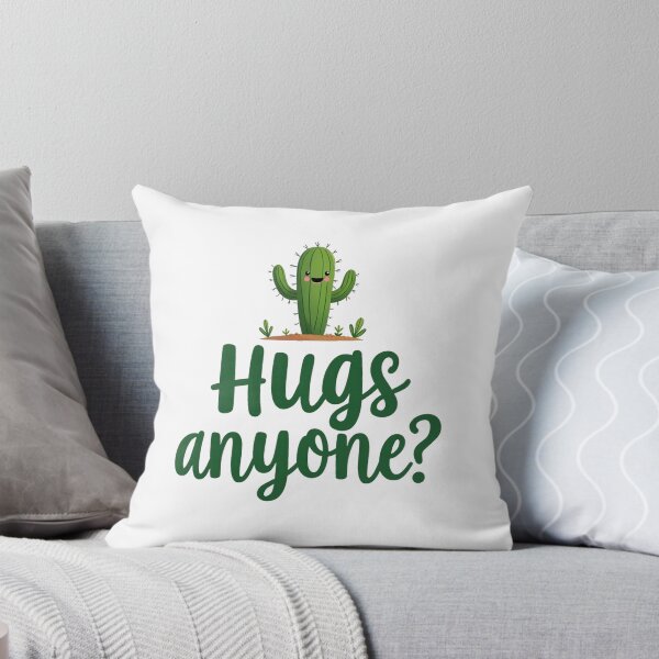 Item preview, Cute potted cactus with Hugs anyone? text designed and sold by Prints by Mat.