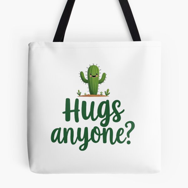 Item preview, Cute potted cactus with Hugs anyone? text designed and sold by Prints by Mat.