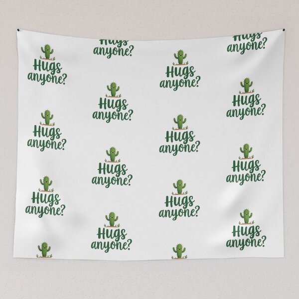 Item preview, Cute potted cactus with Hugs anyone? text designed and sold by Prints by Mat.