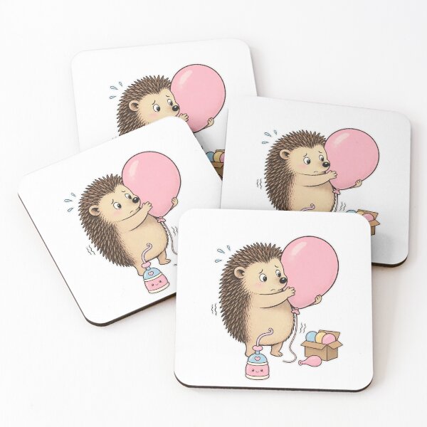 Item preview, Cute Anxious Hedgehog Hugging Pink Balloon - Kawaii Pastel Party designed and sold by Ala'Salem| Cute Characters, Real Moods.