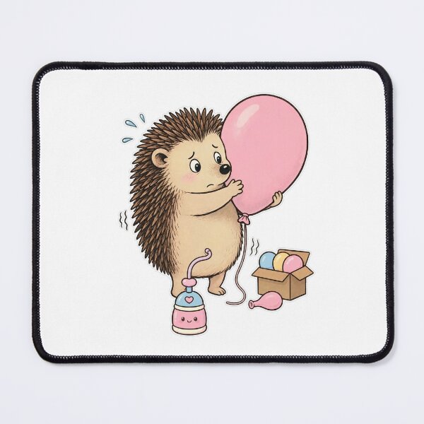 Item preview, Cute Anxious Hedgehog Hugging Pink Balloon - Kawaii Pastel Party designed and sold by Ala'Salem| Cute Characters, Real Moods.