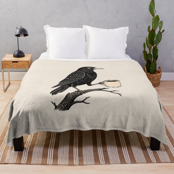 Item preview, Crow Holding Coffee Mug Vintage Linocut Art designed and sold by CG Studio.