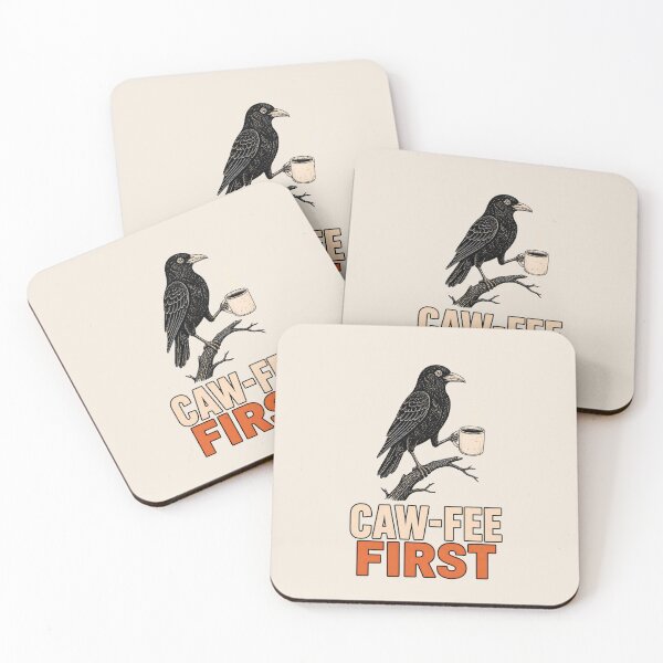 Item preview, Caw-Fee First Crow Coffee Vintage Linocut Art designed and sold by CG Studio.