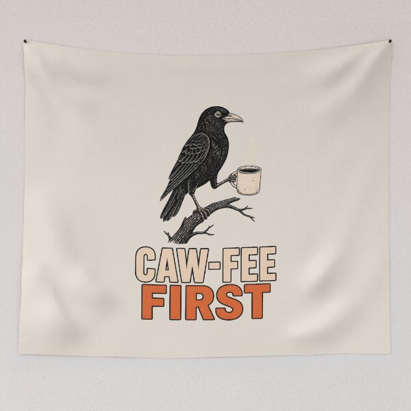 Item preview, Caw-Fee First Crow Coffee Vintage Linocut Art designed and sold by CG Studio.