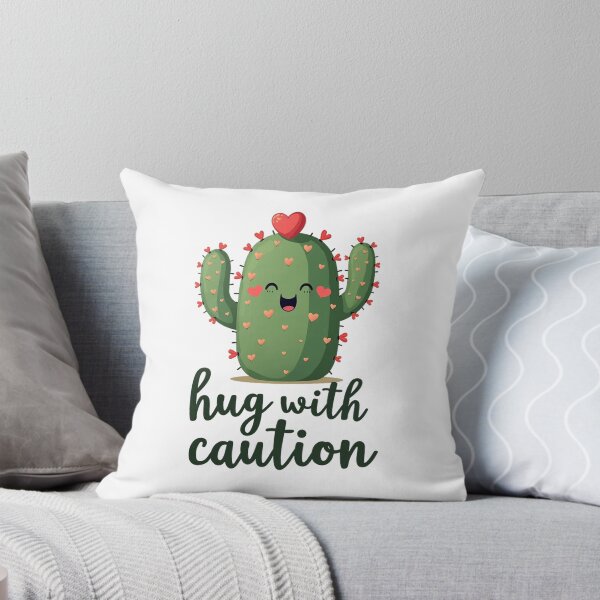 Item preview, Cactus covered in little hearts warning you to hug with caution designed and sold by Prints by Mat.