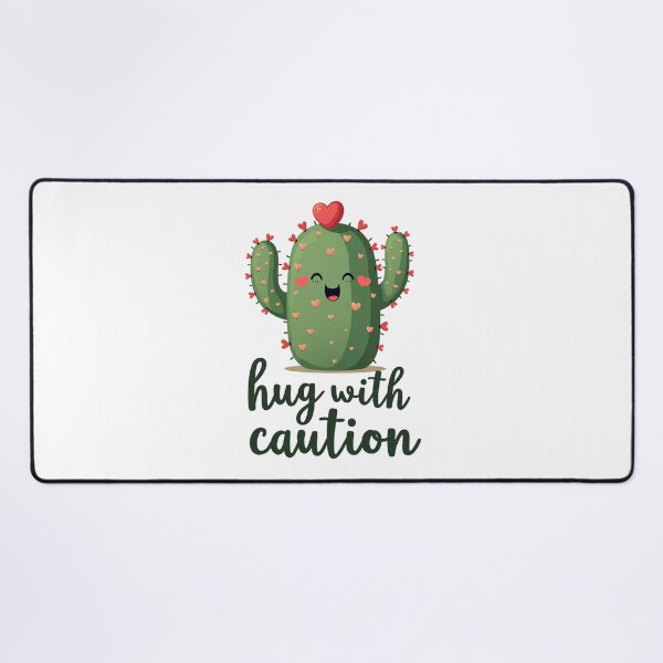 Item preview, Cactus covered in little hearts warning you to hug with caution designed and sold by Prints by Mat.
