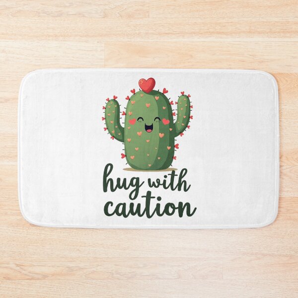 Item preview, Cactus covered in little hearts warning you to hug with caution designed and sold by Prints by Mat.