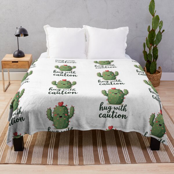 Item preview, Cactus covered in little hearts warning you to hug with caution designed and sold by Prints by Mat.