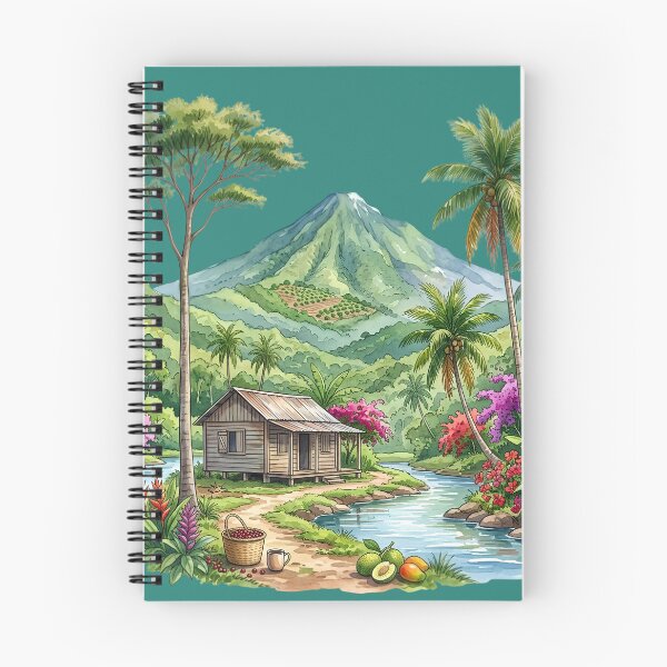 Item preview, Tropical Mountain Cabin & River Landscape Watercolor designed and sold by digitalbob60.
