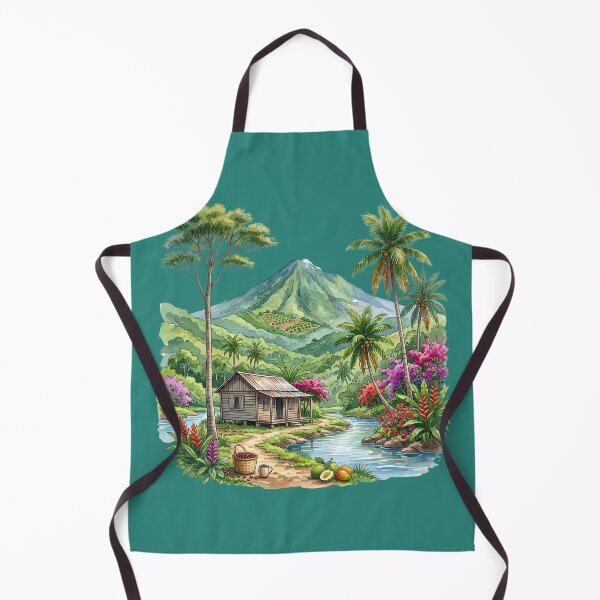 Item preview, Tropical Mountain Cabin & River Landscape Watercolor designed and sold by digitalbob60.