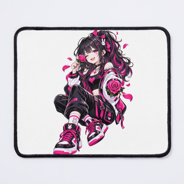 Item preview, anime girl, gothic anime, cyberpunk. kawaii anime, cyber kawaii, punk girl, goth girl, pink aesthetic, neon pink, black and pink, rose girl, roses, flower designed and sold by Elmaliki0.