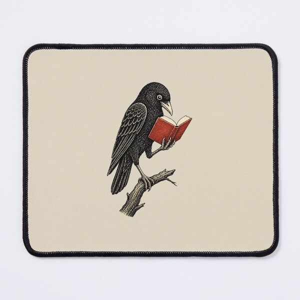 Item preview, Crow Reading Open Book Vintage Linocut Art designed and sold by CG Studio.