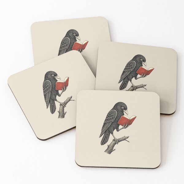 Item preview, Crow Reading Open Book Vintage Linocut Art designed and sold by CG Studio.