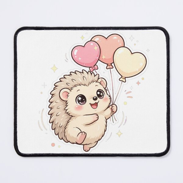 Item preview, Cute Hedgehog with Heart Balloons - Kawaii Love Sticker designed and sold by Ala'Salem| Cute Characters, Real Moods.