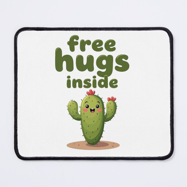 Item preview, Cactus with red blossoms promising there are free hugs inside designed and sold by Prints by Mat.