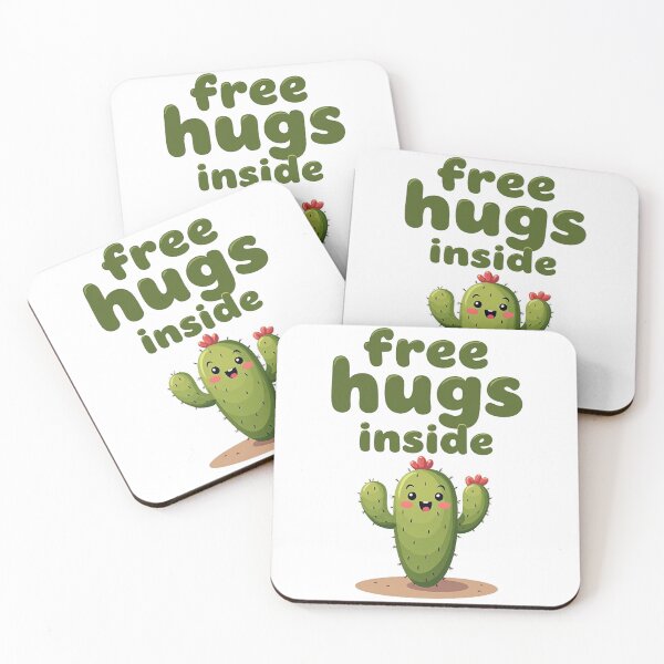 Item preview, Cactus with red blossoms promising there are free hugs inside designed and sold by Prints by Mat.