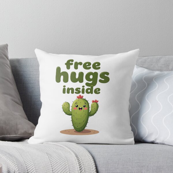 Item preview, Cactus with red blossoms promising there are free hugs inside designed and sold by Prints by Mat.