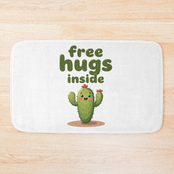 Item preview, Cactus with red blossoms promising there are free hugs inside designed and sold by Prints by Mat.