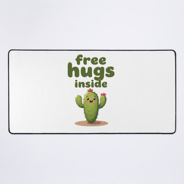Item preview, Cactus with red blossoms promising there are free hugs inside designed and sold by Prints by Mat.