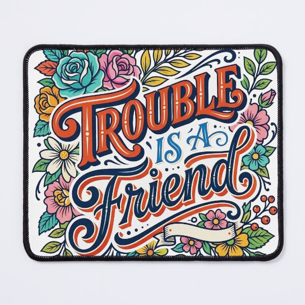 Item preview, Trouble Is a Friend Floral Handlettering Sign Typography designed and sold by mazyoy.
