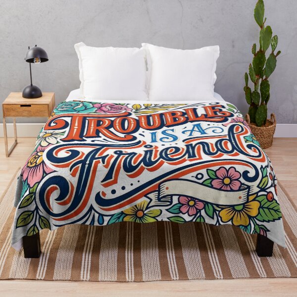 Item preview, Trouble Is a Friend Floral Handlettering Sign Typography designed and sold by mazyoy.