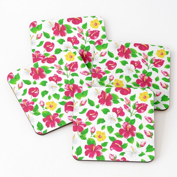 Item preview, Tropical Hibiscus Flower Pattern – Vibrant Pink, White & Yellow Floral Summer FashionPrint designed and sold by WheresMyMojo.